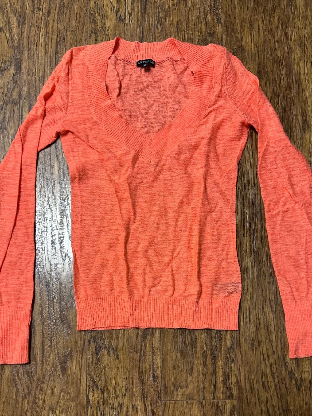 Express Semi-Sheer Sweater V-Neck Coral Size Small